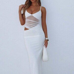 White Sexy Women's Mesh Patchwork Sling Dress
